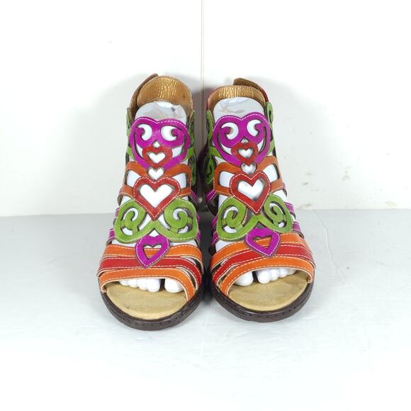 Socofy Women's US 10-10,5 EU 41 Multicolor Leather Cut-Out Strappy Sandals - Picture 3 of 16